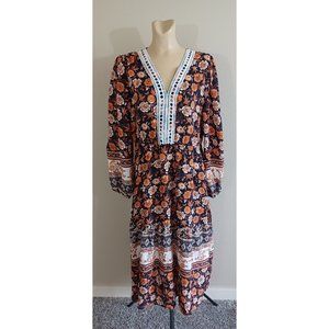 New C+D+M Beautiful Black Orange Floral Lace Boho Tunic Dress XL anthropologie